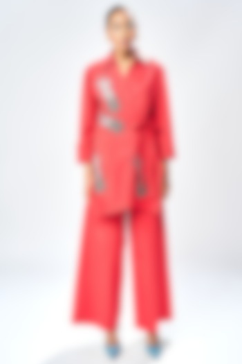 Deep Red Poplin Co-Ord Set by Shahin Mannan at Pernia's Pop Up Shop