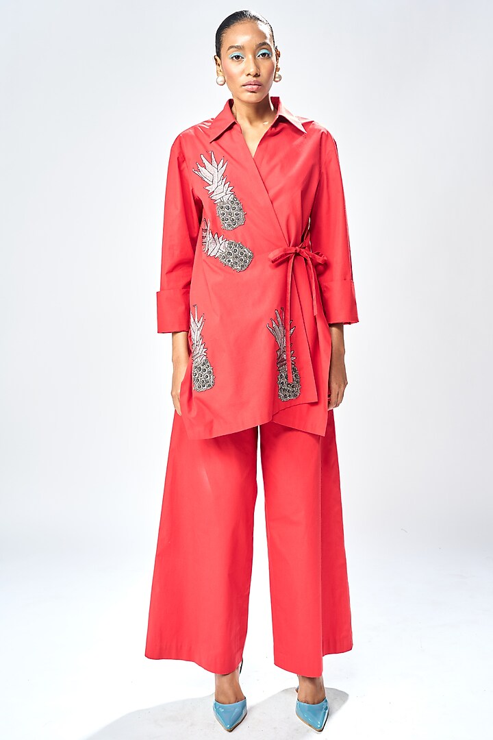 Deep Red Poplin Co-Ord Set by Shahin Mannan at Pernia's Pop Up Shop