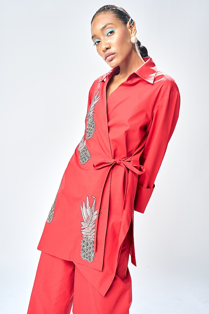 Deep Red Poplin Co-Ord Set by Shahin Mannan at Pernia's Pop Up Shop