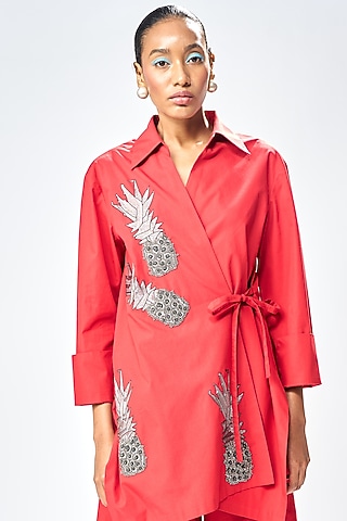 Deep Red Poplin Shirt by Shahin Mannan