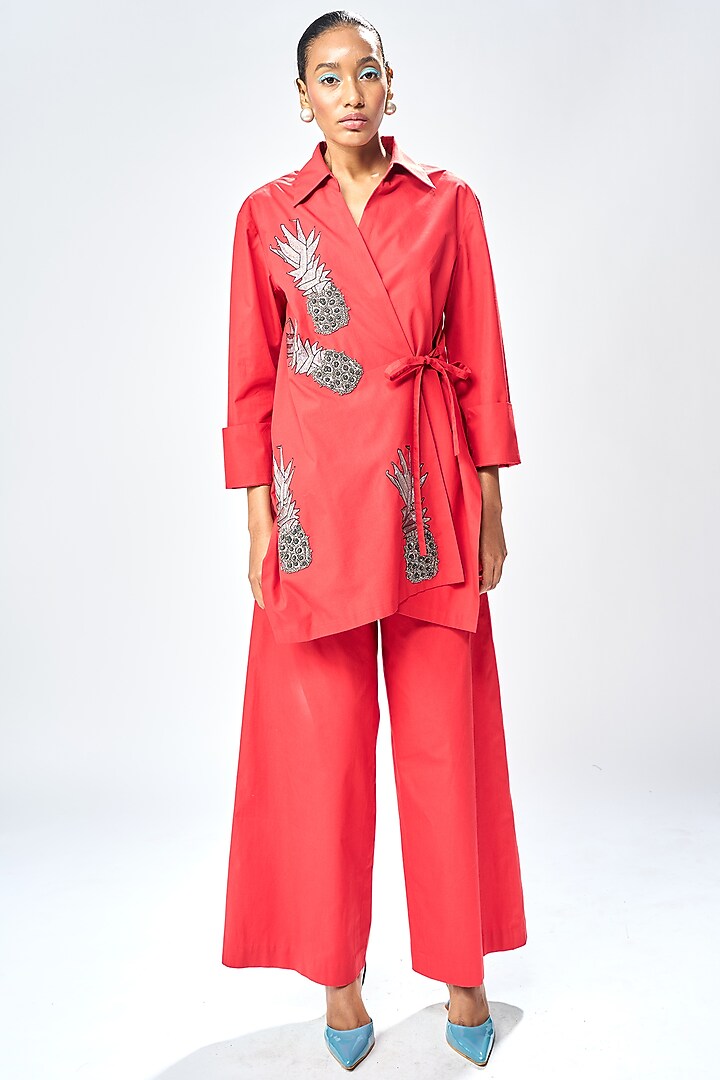 Deep Red Poplin Shirt by Shahin Mannan at Pernia's Pop Up Shop