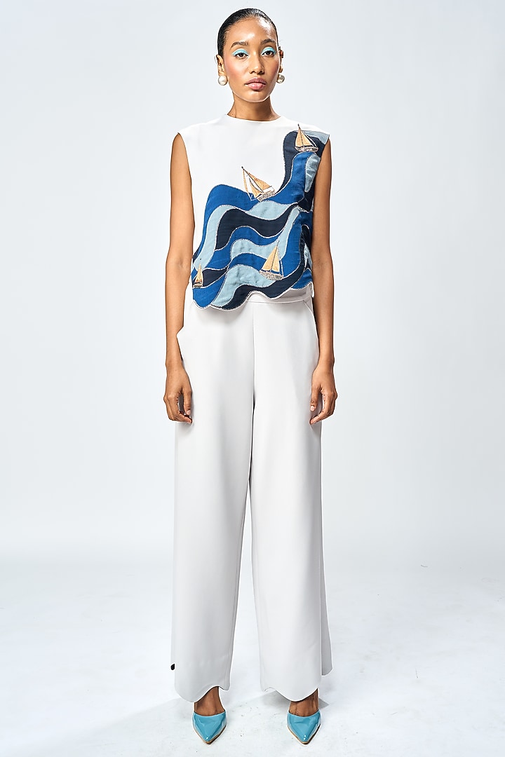 Light Grey Double Crepe Top by Shahin Mannan at Pernia's Pop Up Shop