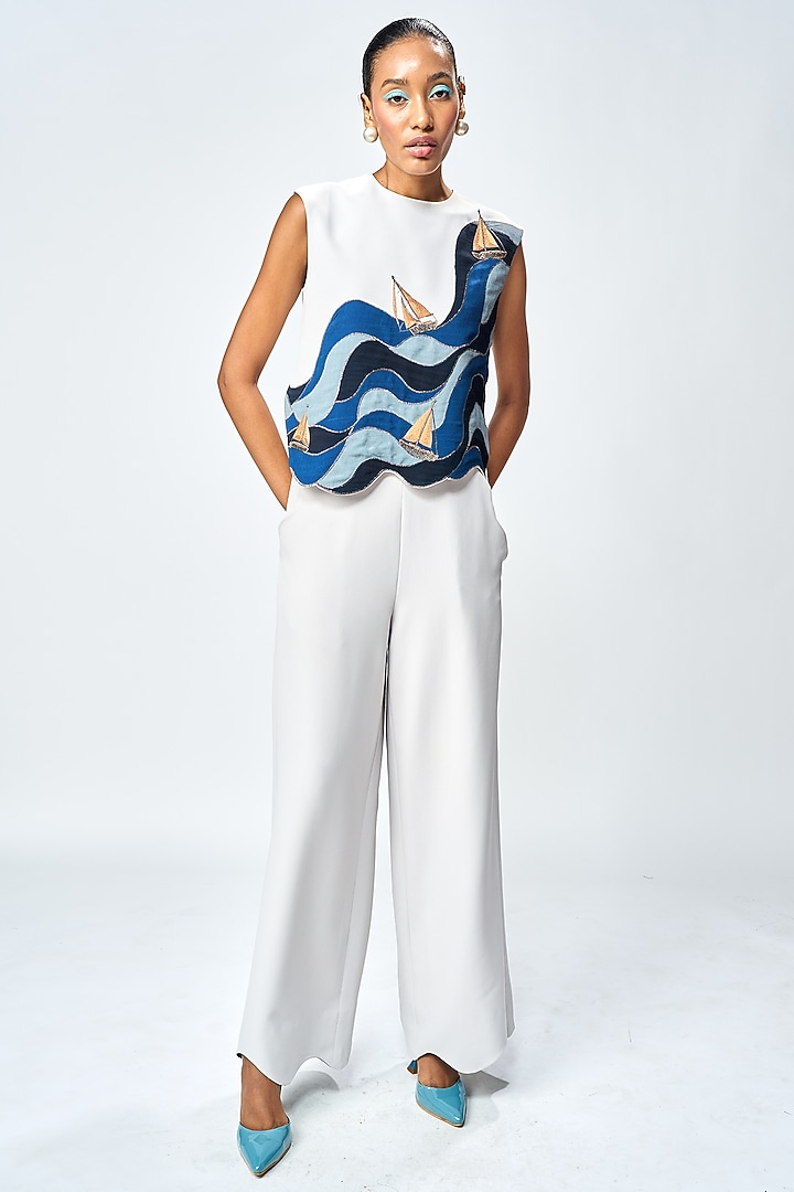 Light Grey Double Crepe Top by Shahin Mannan at Pernia's Pop Up Shop