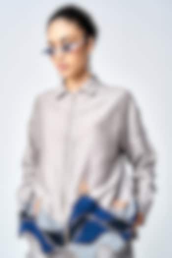 Grey Silk Chanderi Boxy Shirt by Shahin Mannan at Pernia's Pop Up Shop