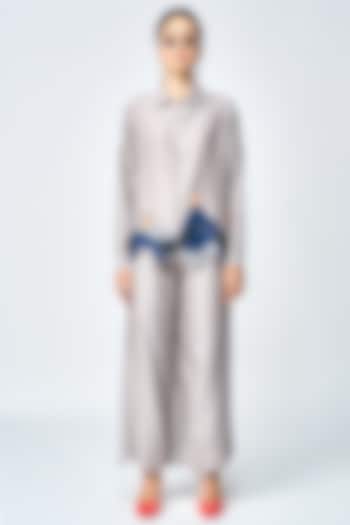 Grey Silk Chanderi Flared Pants by Shahin Mannan at Pernia's Pop Up Shop