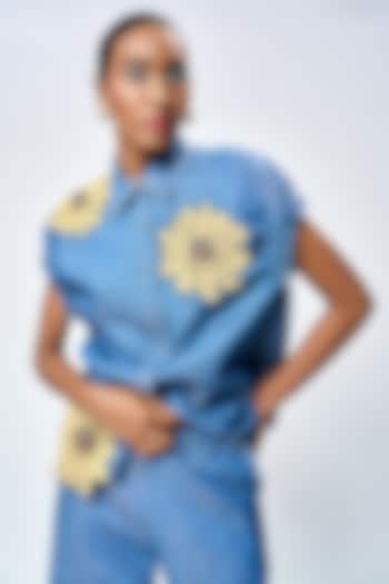 Steel Blue Denim Top by Shahin Mannan at Pernia's Pop Up Shop