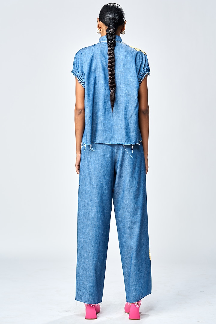 Steel Blue Denim Top by Shahin Mannan at Pernia's Pop Up Shop