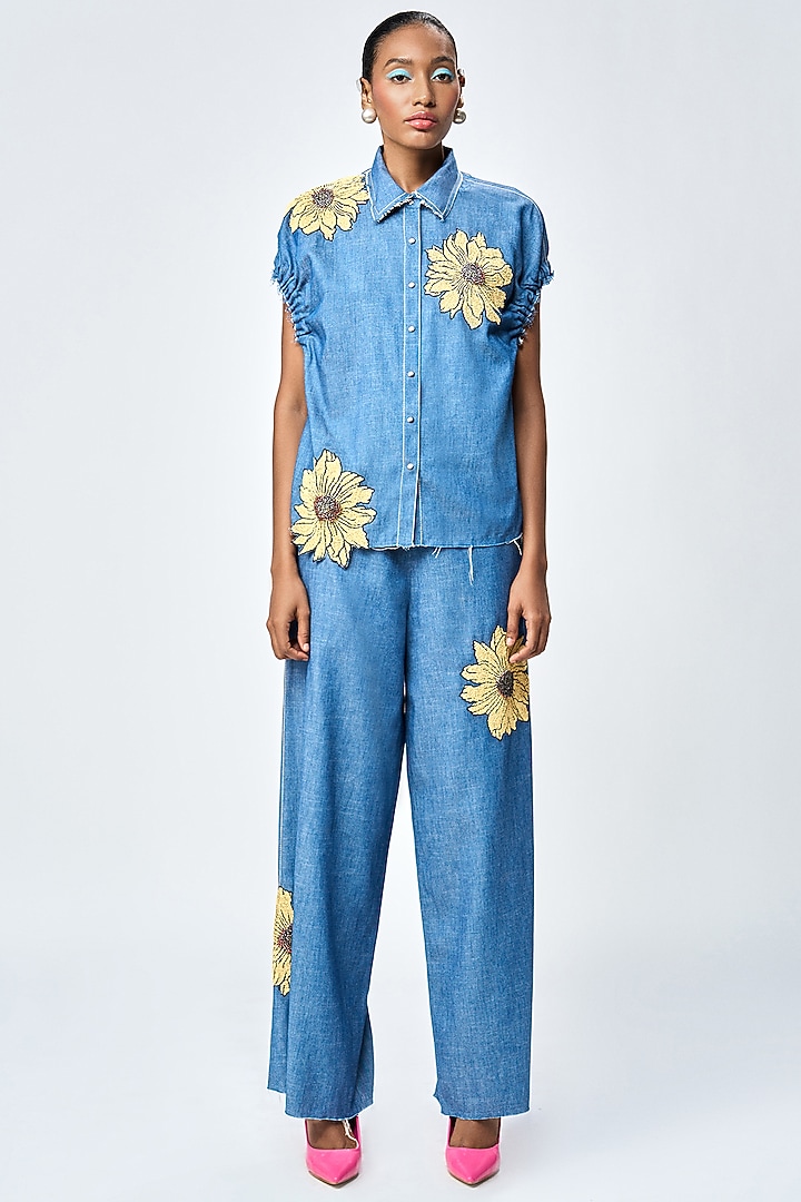 Steel Blue Denim Top by Shahin Mannan at Pernia's Pop Up Shop