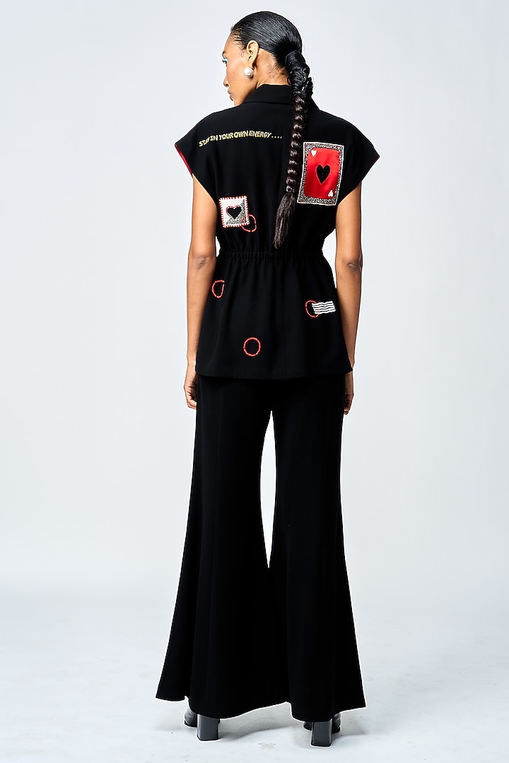Black Japanese Crepe Bell-Bottom Pants by Shahin Mannan at Pernia's Pop Up Shop