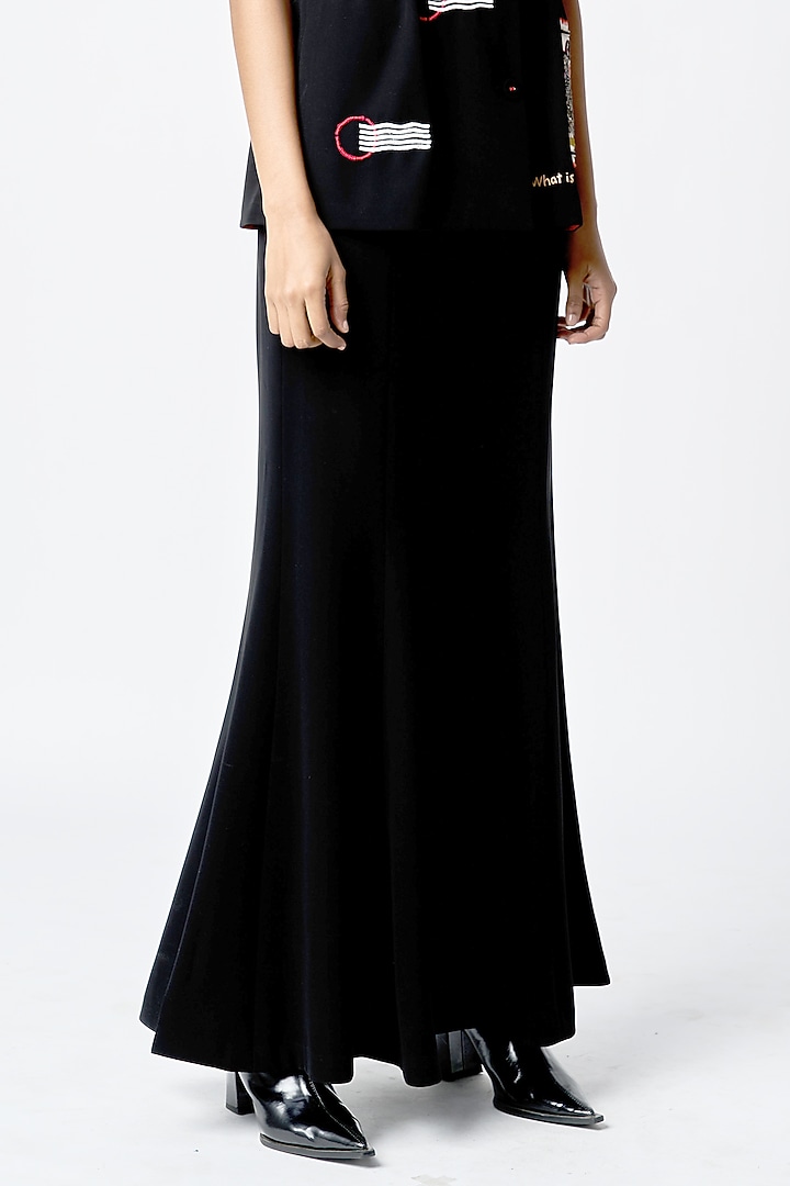 Black Japanese Crepe Bell-Bottom Pants by Shahin Mannan at Pernia's Pop Up Shop