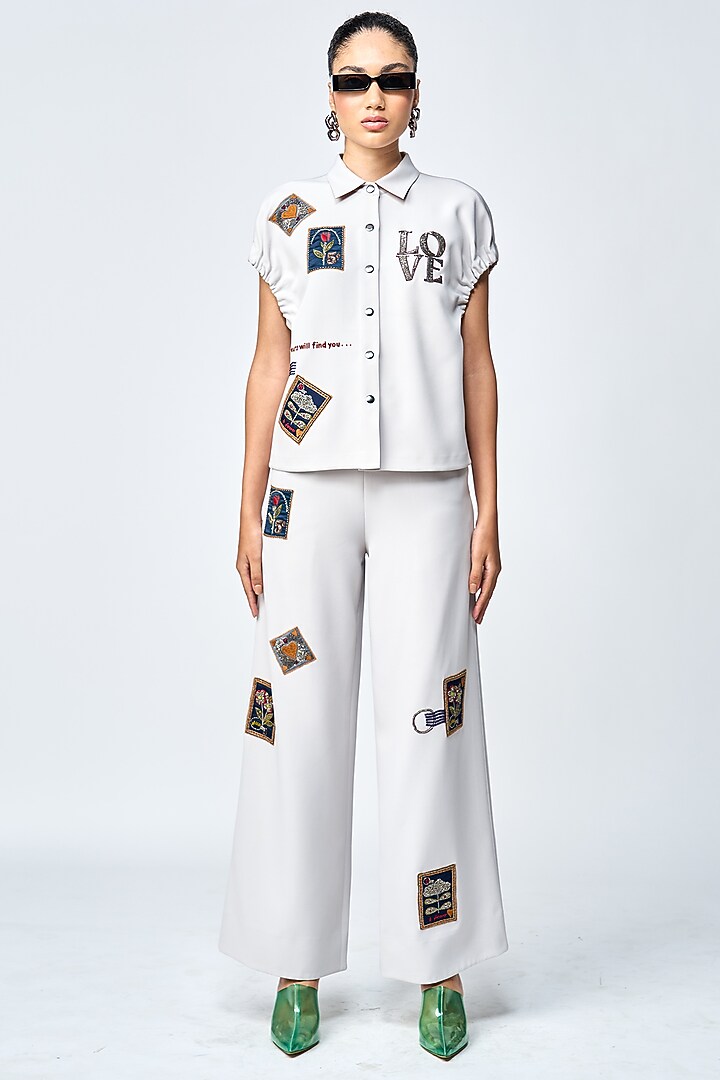 Light Grey Double Crepe Co-Ord Set by Shahin Mannan at Pernia's Pop Up Shop