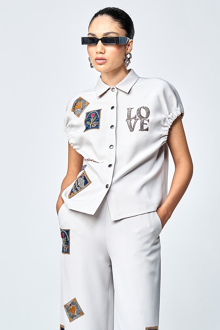Light Grey Double Crepe Co-Ord Set by Shahin Mannan at Pernia's Pop Up Shop