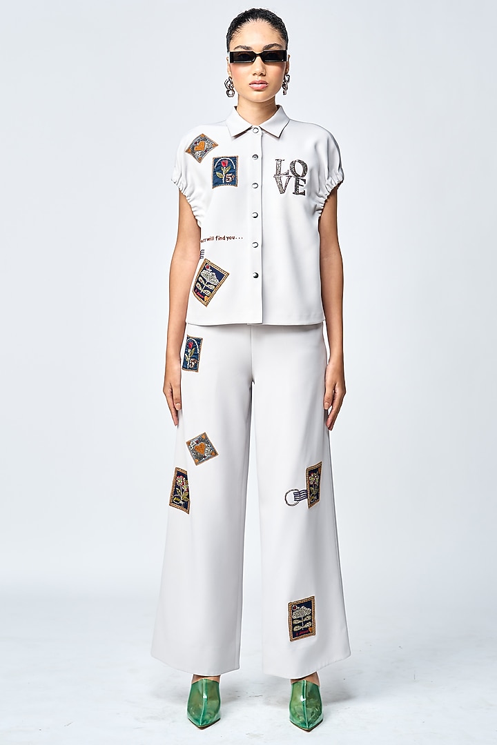 Light Grey Double Crepe Elasticated Top by Shahin Mannan at Pernia's Pop Up Shop