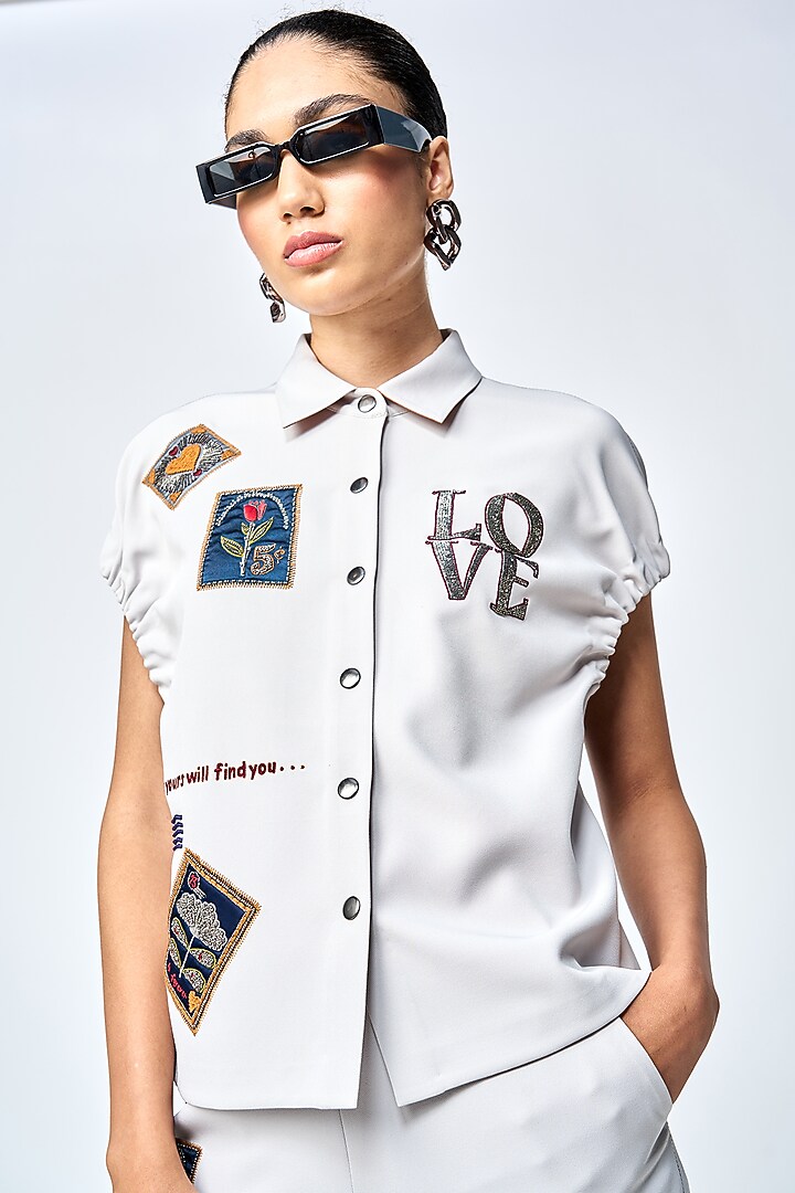 Light Grey Double Crepe Elasticated Top by Shahin Mannan at Pernia's Pop Up Shop