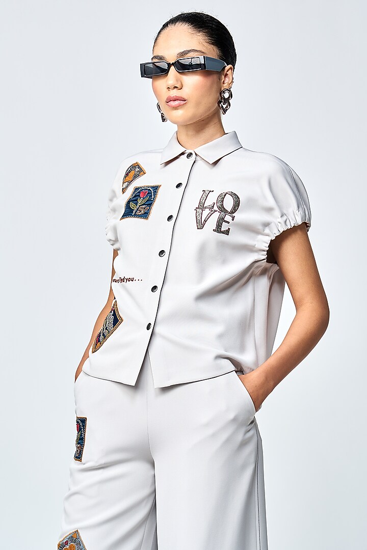 Light Grey Double Crepe Elasticated Top by Shahin Mannan at Pernia's Pop Up Shop