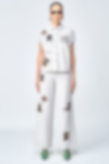 Light Grey Double Crepe Flared Pants by Shahin Mannan at Pernia's Pop Up Shop