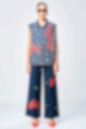 Deep Blue Denim Checkered Vest by Shahin Mannan at Pernia's Pop Up Shop
