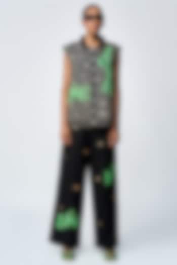 Black Double Crepe Checkered Vest by Shahin Mannan at Pernia's Pop Up Shop