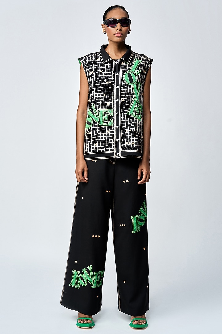 Black Double Crepe Checkered Vest by Shahin Mannan at Pernia's Pop Up Shop