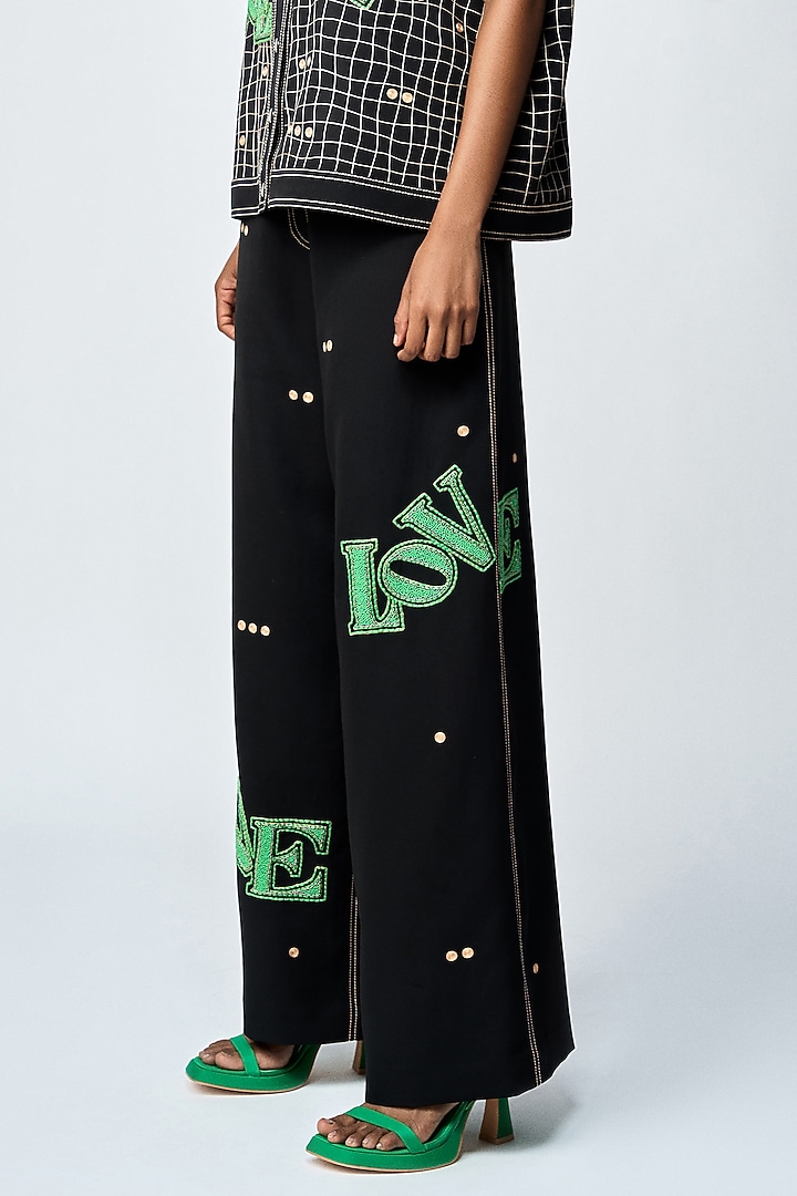 Black Double Crepe Checkered Flared Pants by Shahin Mannan at Pernia's Pop Up Shop