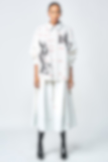 White Gabardine Checkered Skirt Set by Shahin Mannan at Pernia's Pop Up Shop