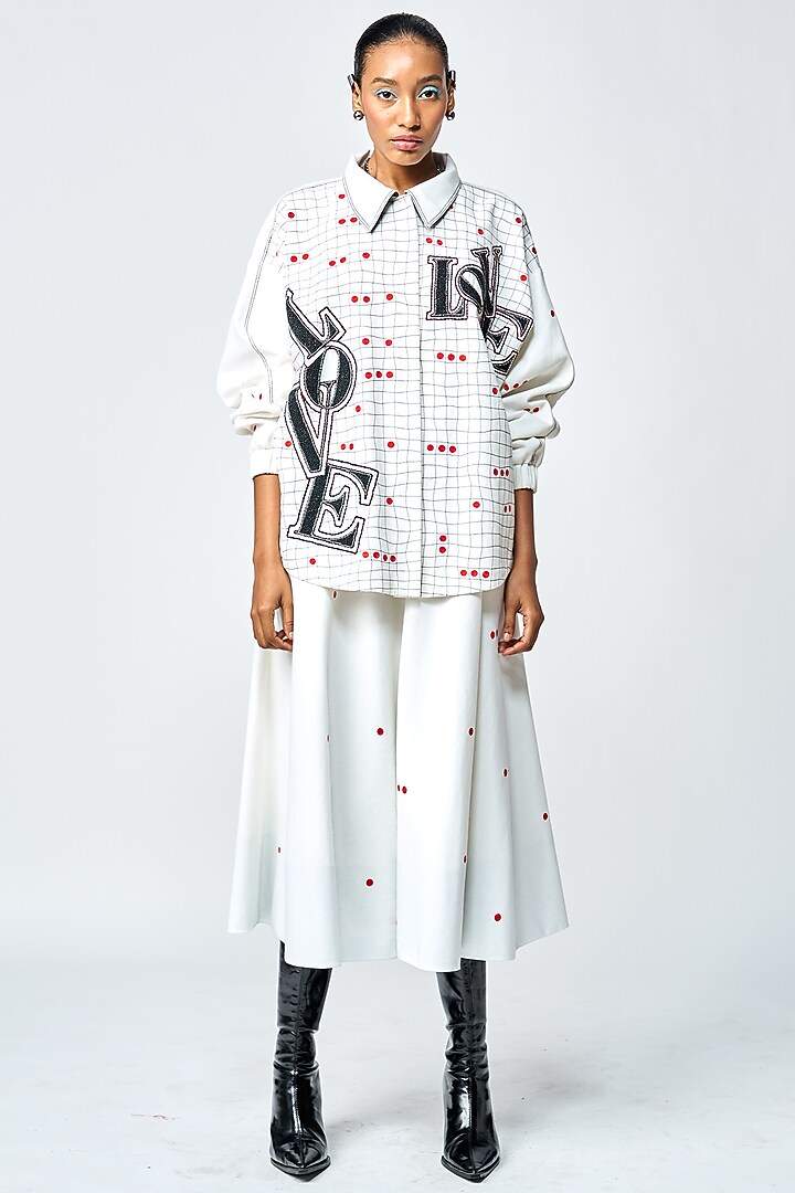 White Gabardine Checkered Oversized Jacket by Shahin Mannan at Pernia's Pop Up Shop