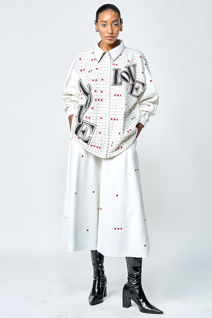 White Gabardine Checkered Oversized Jacket by Shahin Mannan at Pernia's Pop Up Shop