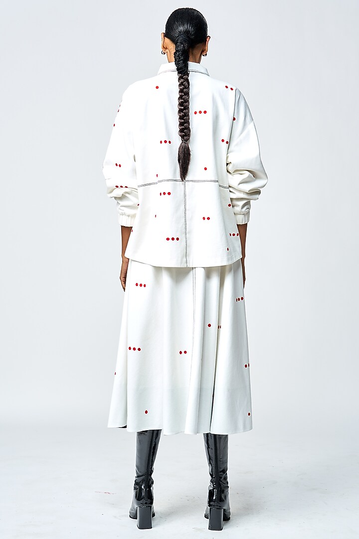 White Gabardine Checkered Circular Skirt by Shahin Mannan at Pernia's Pop Up Shop