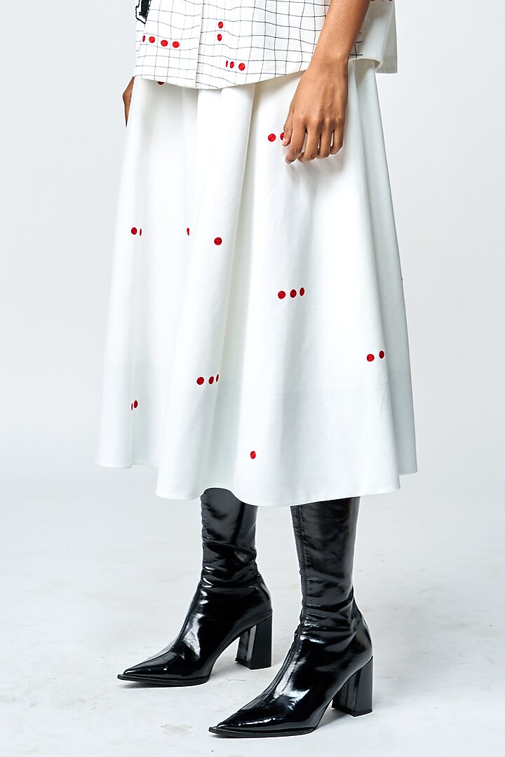 White Gabardine Checkered Circular Skirt by Shahin Mannan at Pernia's Pop Up Shop