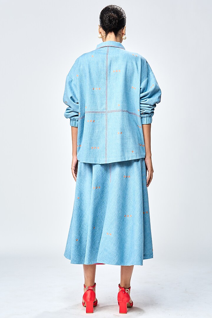 River Blue Denim Checkered Jacket by Shahin Mannan at Pernia's Pop Up Shop
