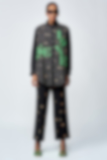 Black Double Crepe Checkered Co-Ord Set by Shahin Mannan at Pernia's Pop Up Shop