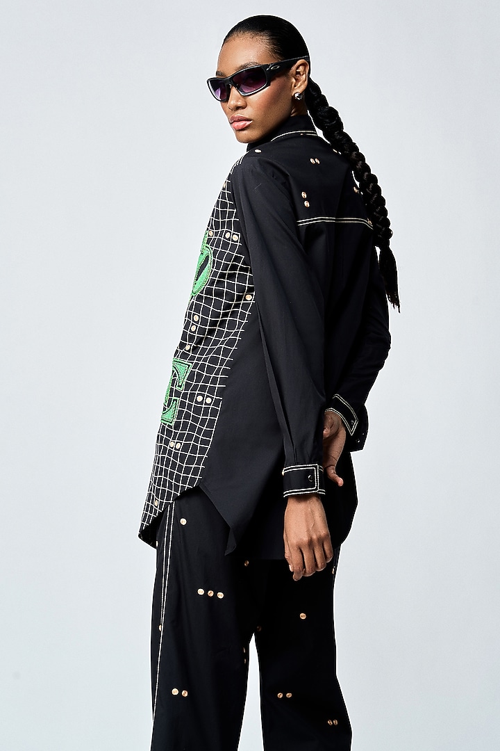 Black Double Crepe Checkered Co-Ord Set by Shahin Mannan at Pernia's Pop Up Shop