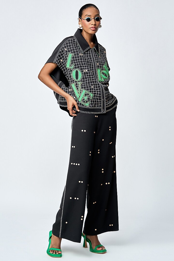 Black Double Crepe Checkered Co-Ord Set by Shahin Mannan at Pernia's Pop Up Shop