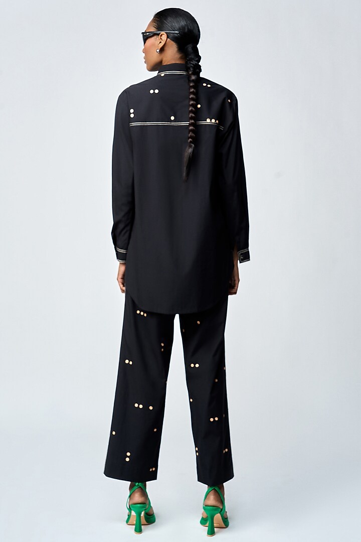 Black Double Crepe Checkered Oversized Shirt by Shahin Mannan at Pernia's Pop Up Shop