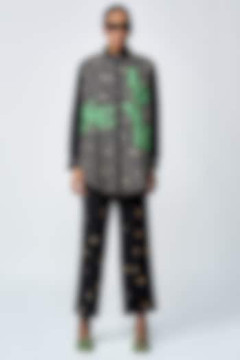 Black Double Crepe Flared Pants by Shahin Mannan at Pernia's Pop Up Shop