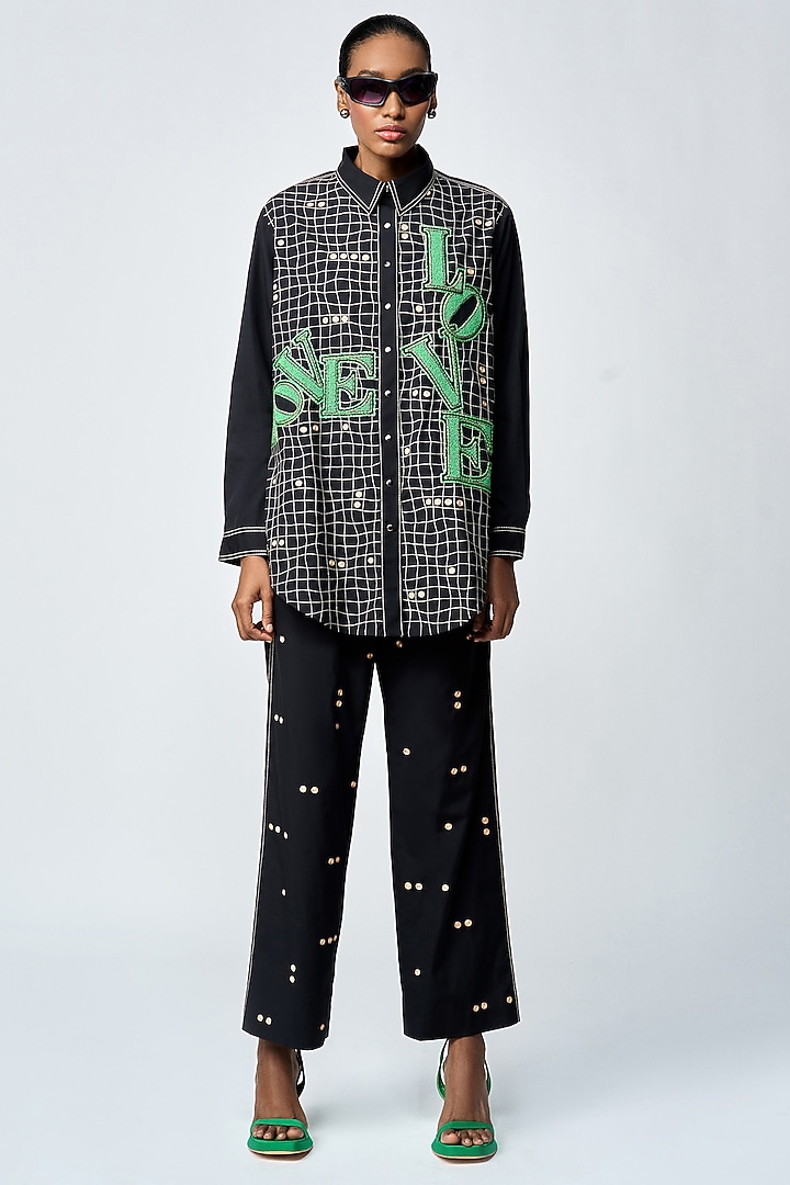 Black Double Crepe Flared Pants by Shahin Mannan at Pernia's Pop Up Shop