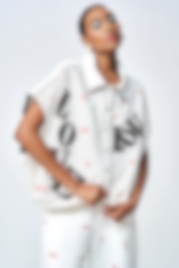 Ivory Double Crepe Checkered Oversized Jacket by Shahin Mannan at Pernia's Pop Up Shop