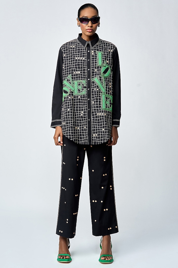 Black Poplin Love Checkered Co-Ord Set by Shahin Mannan at Pernia's Pop Up Shop