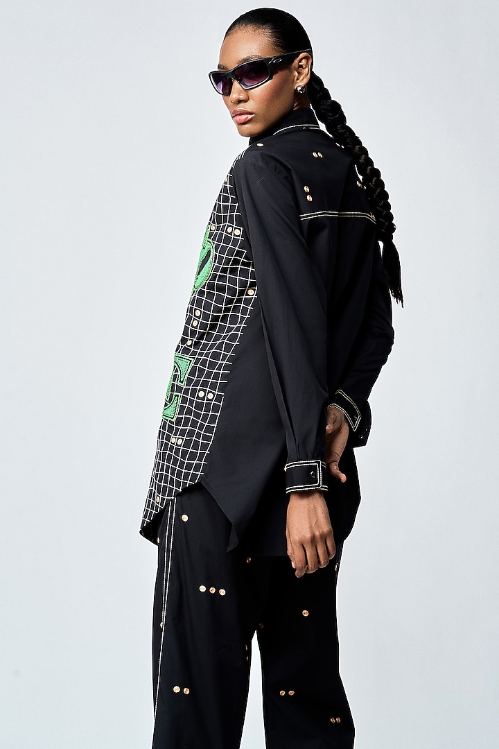 Black Poplin Love Checkered Co-Ord Set by Shahin Mannan at Pernia's Pop Up Shop