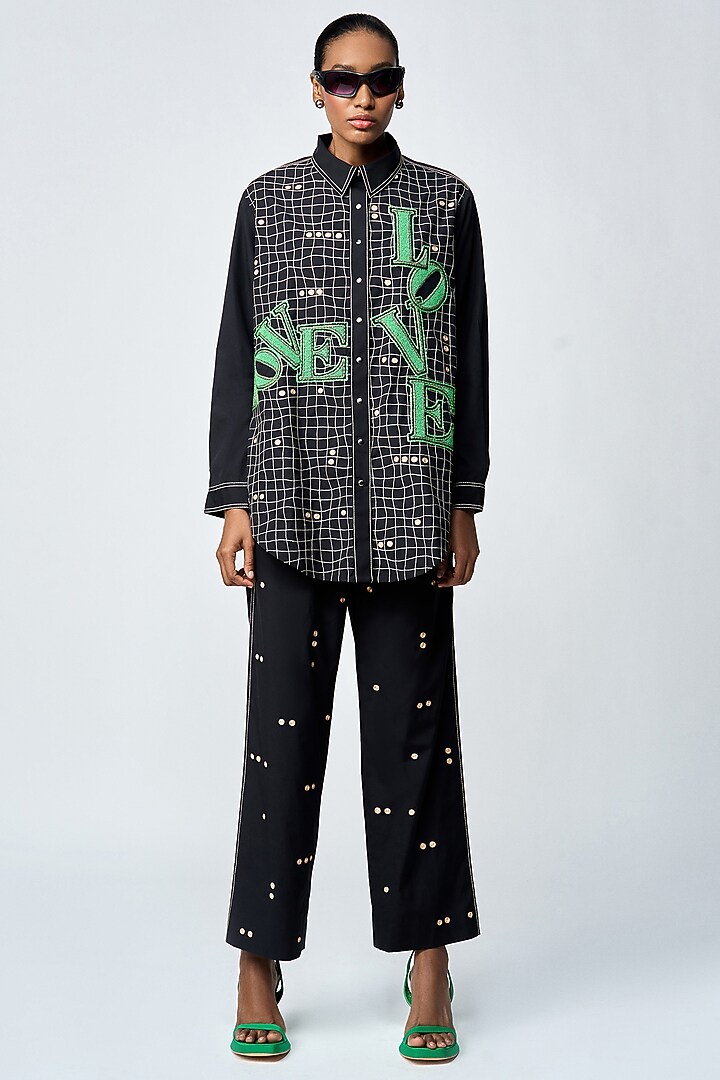 Black Poplin Straight Pants by Shahin Mannan at Pernia's Pop Up Shop