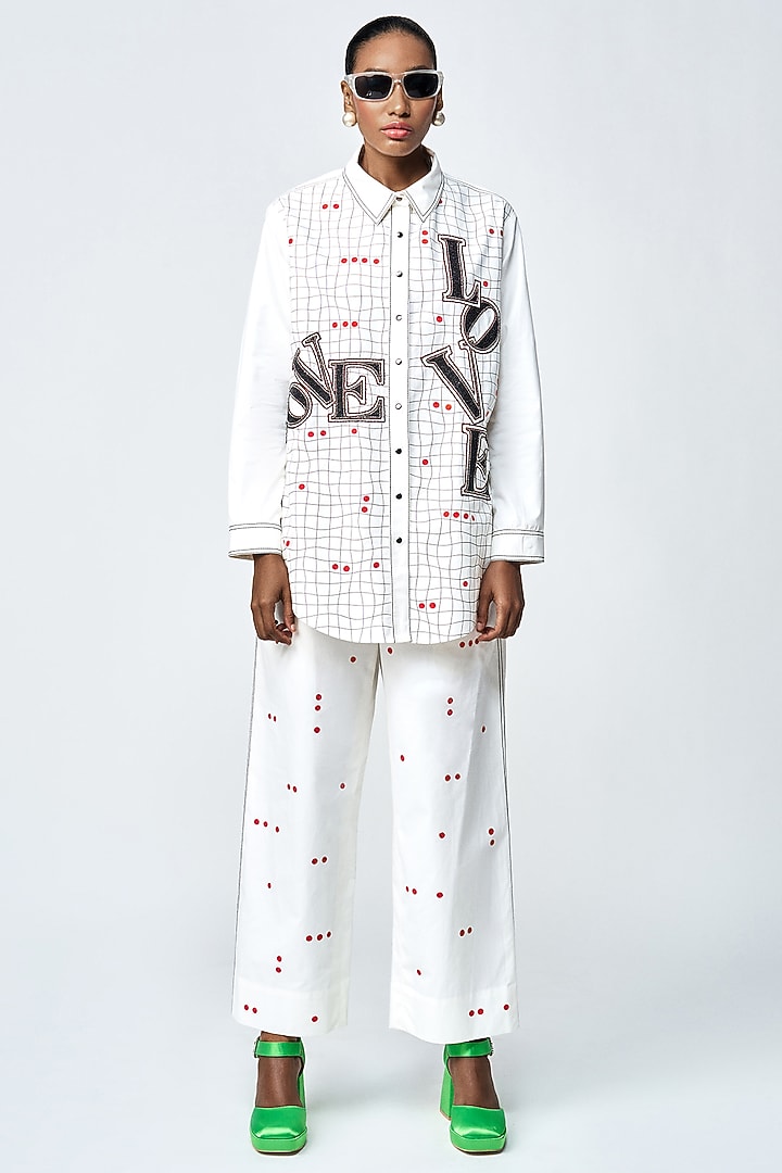 Ivory Poplin Love Checkered Co-Ord Set by Shahin Mannan at Pernia's Pop Up Shop