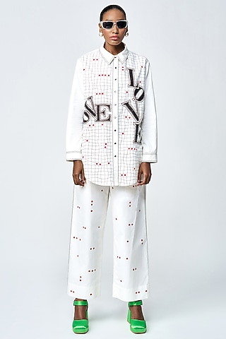 Ivory Poplin Love Checkered Shirt by Shahin Mannan