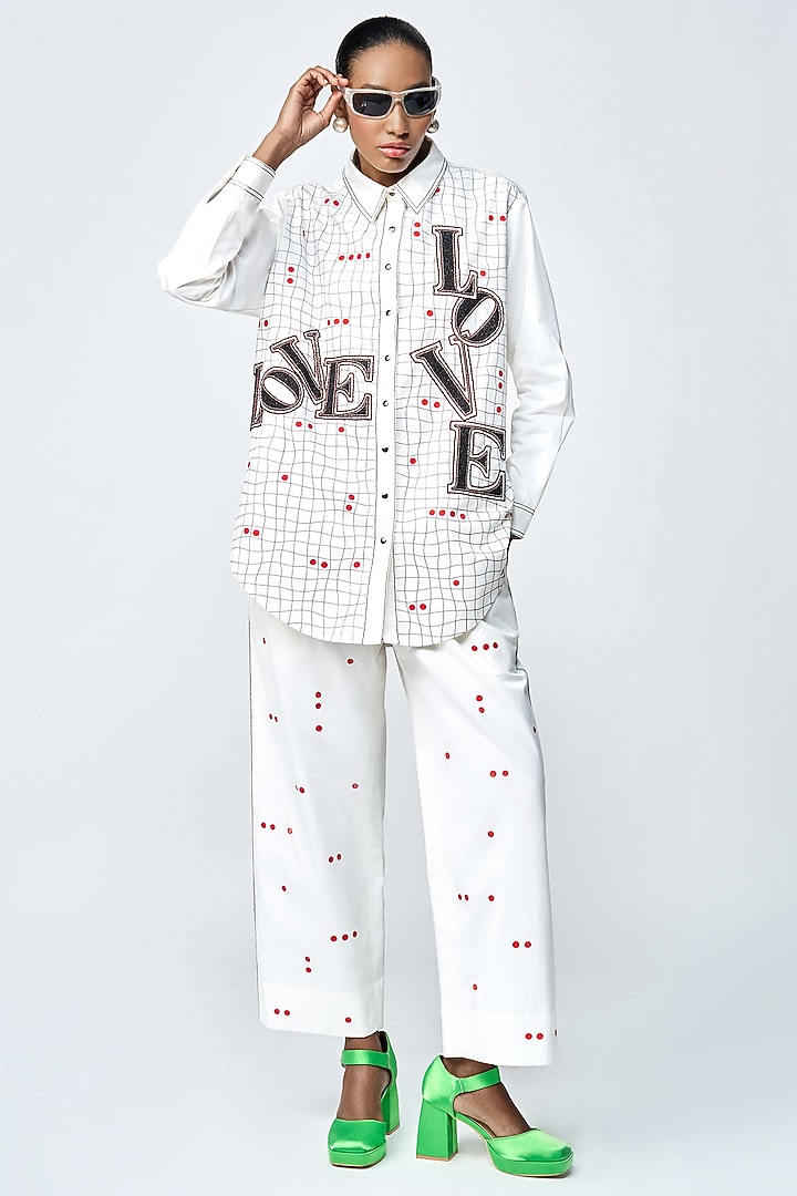 Ivory Poplin Love Checkered Shirt by Shahin Mannan at Pernia's Pop Up Shop