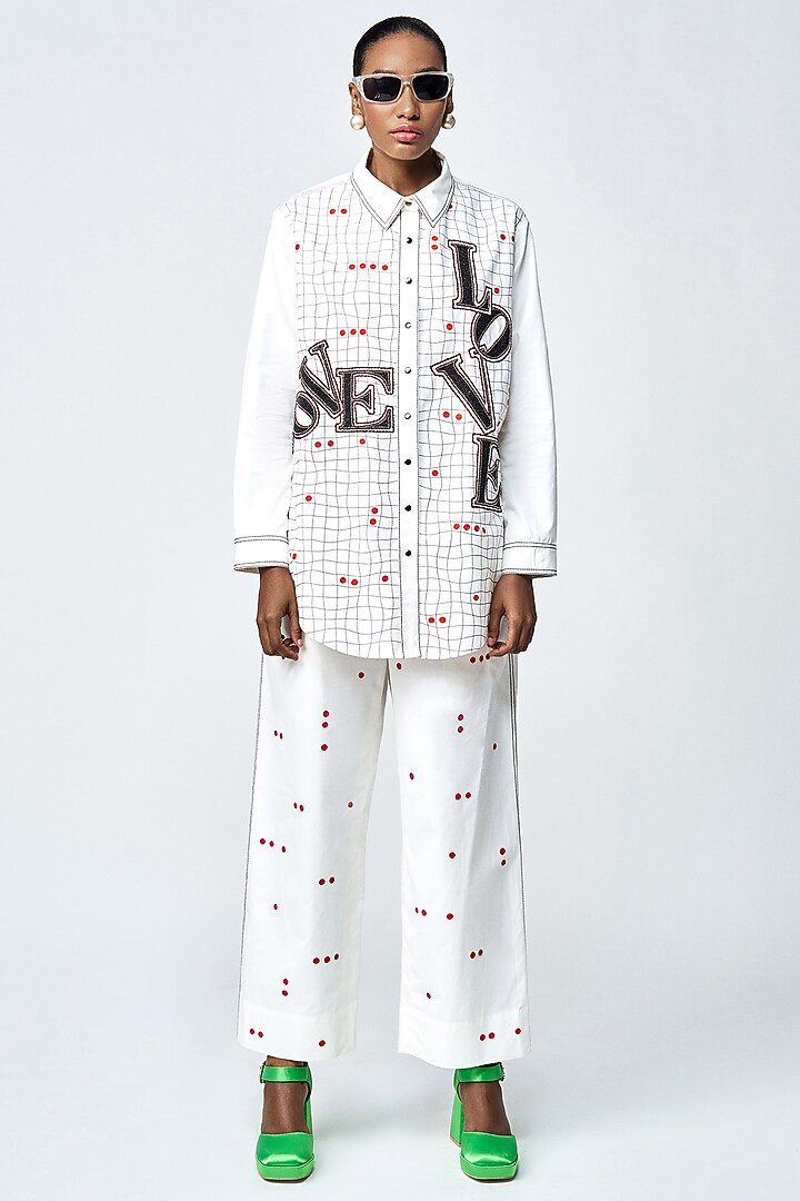 Ivory Poplin Straight Pants by Shahin Mannan at Pernia's Pop Up Shop