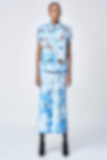 Blue Tie-Dye Satin Silk Skirt Set by Shahin Mannan at Pernia's Pop Up Shop