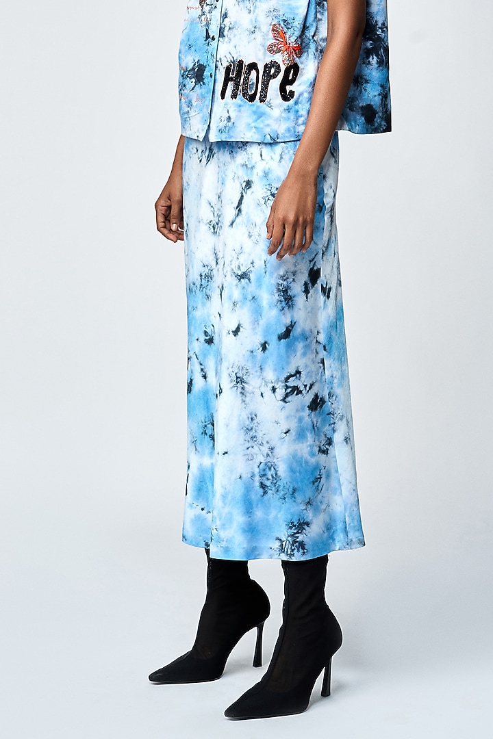 Blue Tie-Dye Satin Silk Skirt Set by Shahin Mannan at Pernia's Pop Up Shop