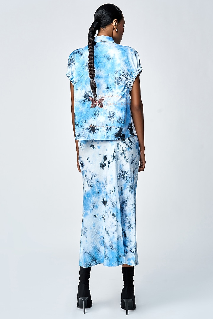 Blue Tie-Dye Satin Silk Pencil Skirt by Shahin Mannan at Pernia's Pop Up Shop