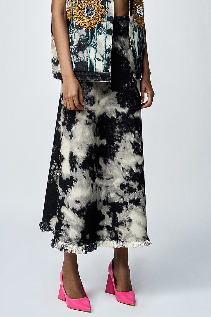 Grey Cloud Wash Thick Denim Sunflower Pencil Skirt Set by Shahin Mannan at Pernia's Pop Up Shop