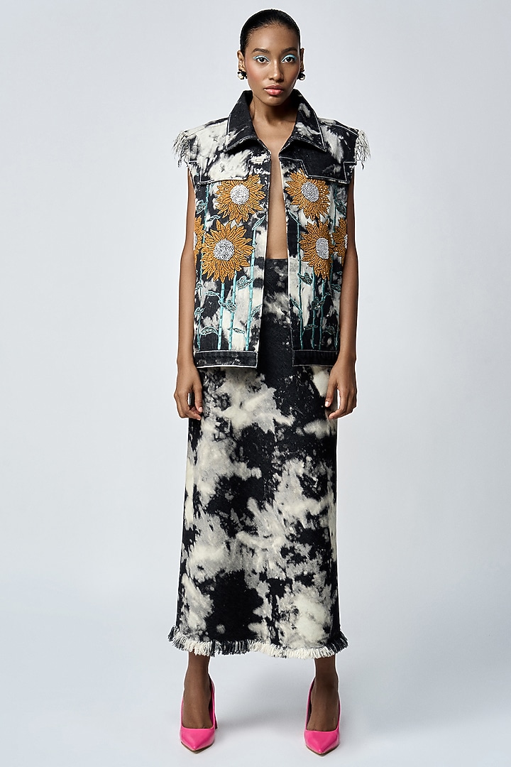 Grey Cloud Wash Thick Denim Sunflower Vest by Shahin Mannan at Pernia's Pop Up Shop