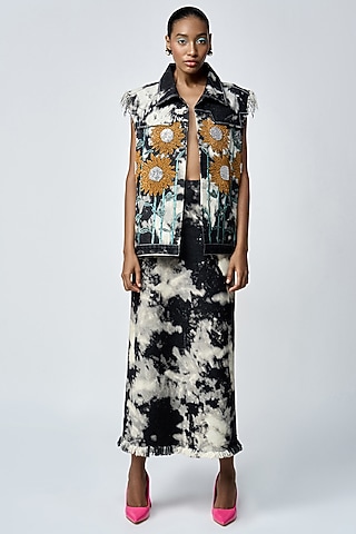 Grey Cloud Wash Thick Denim Sunflower Vest by Shahin Mannan